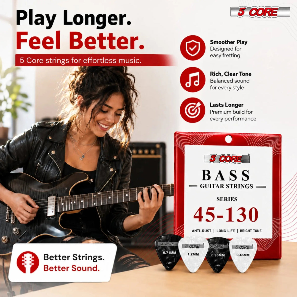 5 Core Bass Guitar Strings Brass Phosphor Bronze Light Gauge Bright Tone 5 String Set - HONORABLE VETERANS SOLUTIONS