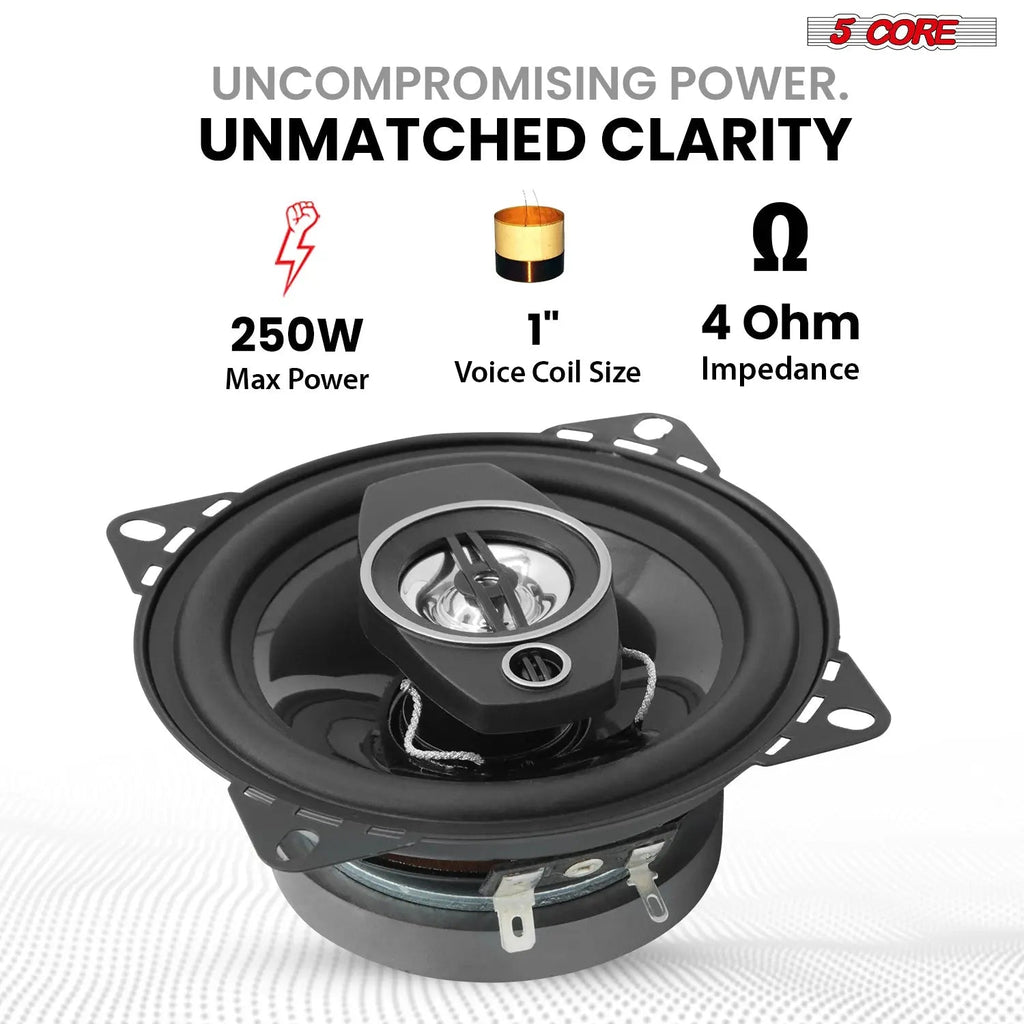 5 Core Car Audio 4 inch Coaxial Speakers 4Pcs 2 Way 250W 4Ohm Replacement Driver w Dome Tweeters - HONORABLE VETERANS SOLUTIONS