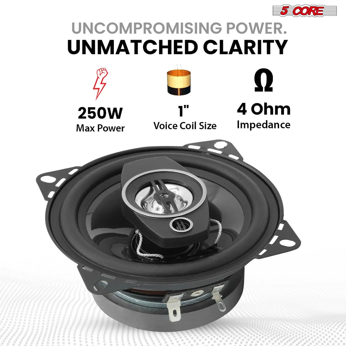 5 Core Car Audio 4 inch Coaxial Speakers 4Pcs 2 Way 250W 4Ohm Replacement Driver w Dome Tweeters - HONORABLE VETERANS SOLUTIONS