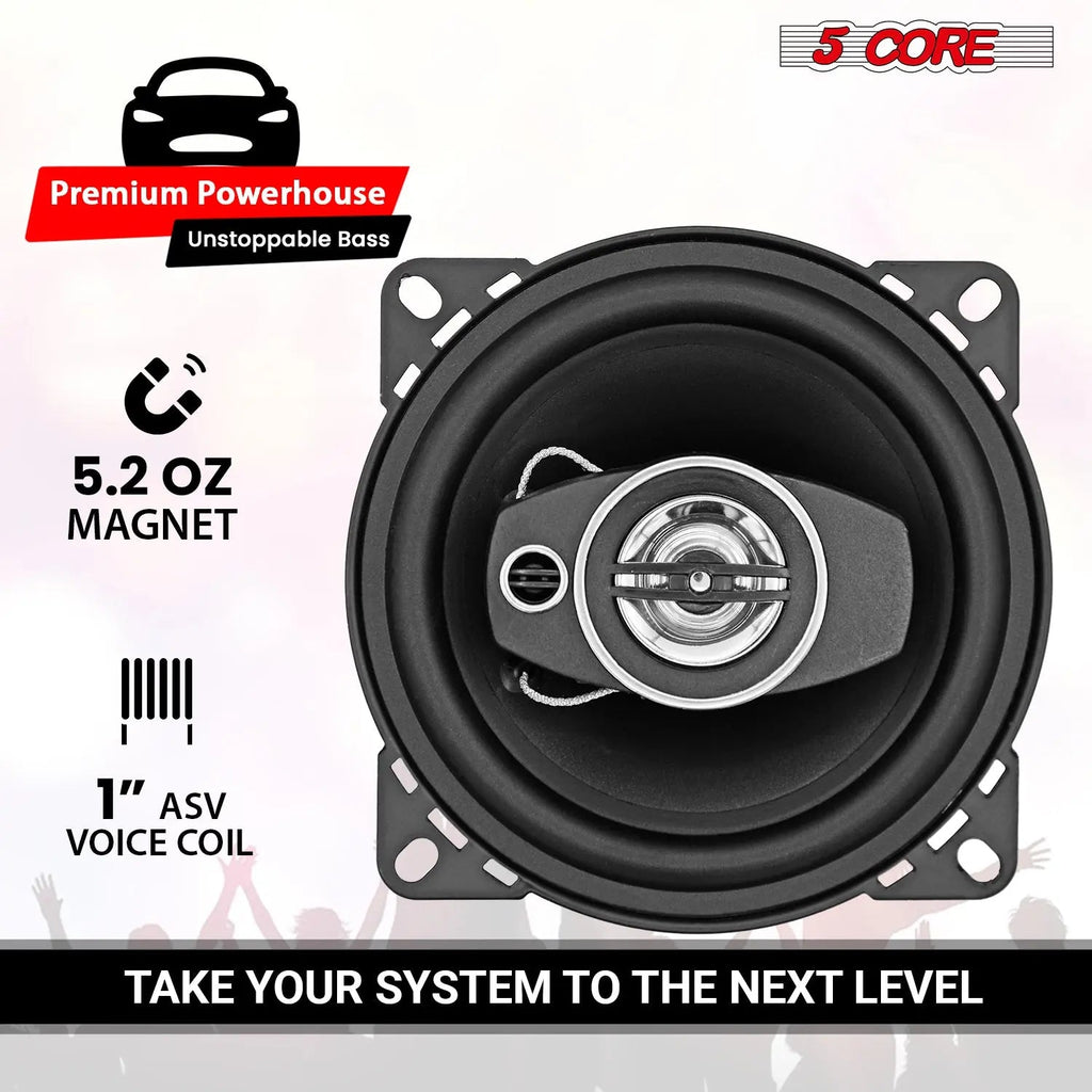 5 Core Car Audio 4 inch Coaxial Speakers 4Pcs 2 Way 250W 4Ohm Replacement Driver w Dome Tweeters - HONORABLE VETERANS SOLUTIONS