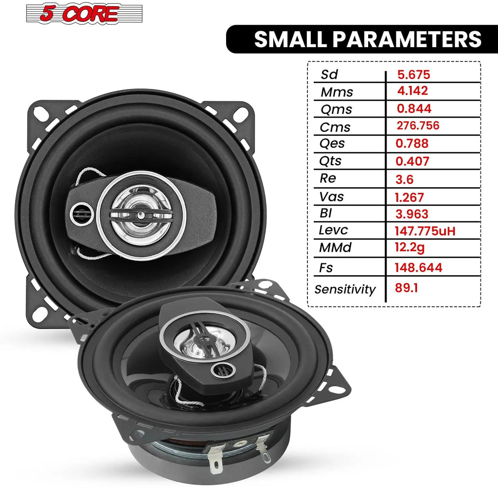 5 Core Car Audio 4 inch Coaxial Speakers 4Pcs 2 Way 250W 4Ohm Replacement Driver w Dome Tweeters - HONORABLE VETERANS SOLUTIONS