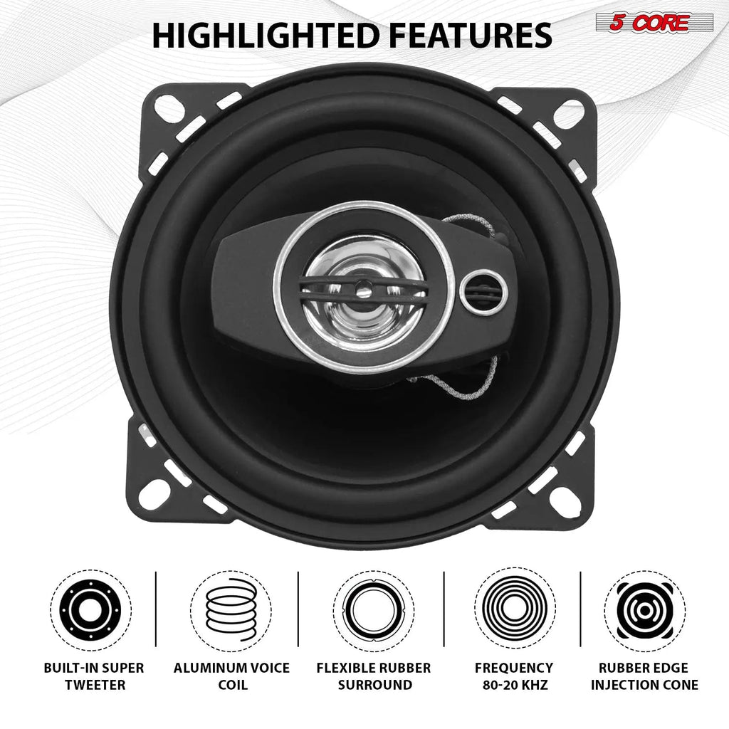 5 Core Car Audio 4 inch Coaxial Speakers 4Pcs 2 Way 250W 4Ohm Replacement Driver w Dome Tweeters - HONORABLE VETERANS SOLUTIONS