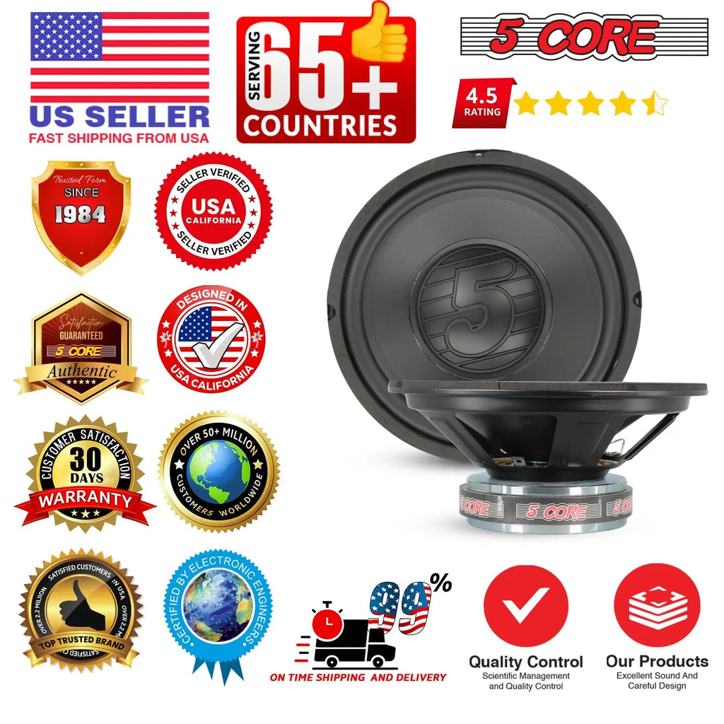 5 Core Car Subwoofer 2Pc 10" 1500W Pro Audio Deep Bass Component Sub Woofer 4Ohm Replacement Speaker - HONORABLE VETERANS SOLUTIONS