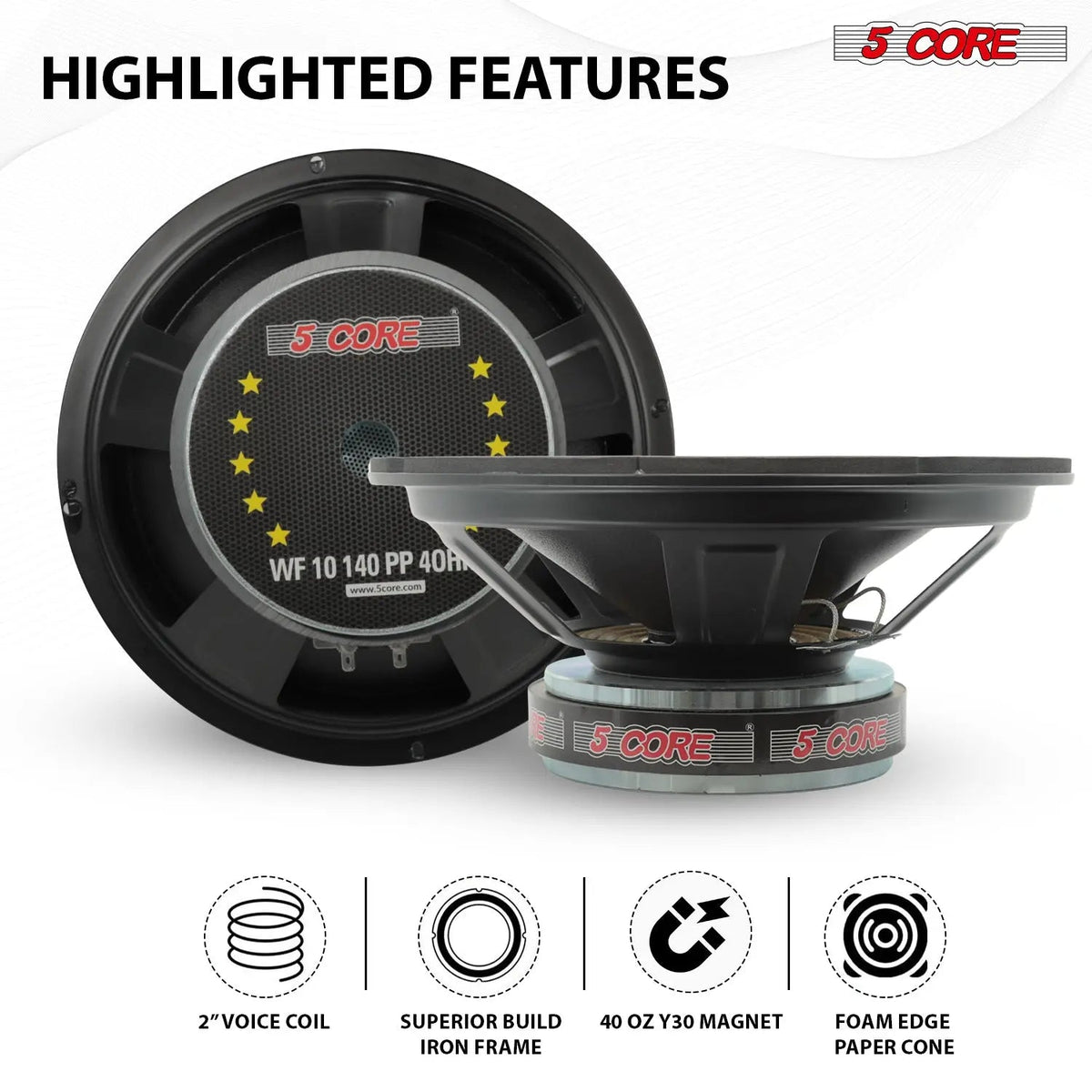5 Core Car Subwoofer 2Pc 10" 1500W Pro Audio Deep Bass Component Sub Woofer 4Ohm Replacement Speaker - HONORABLE VETERANS SOLUTIONS