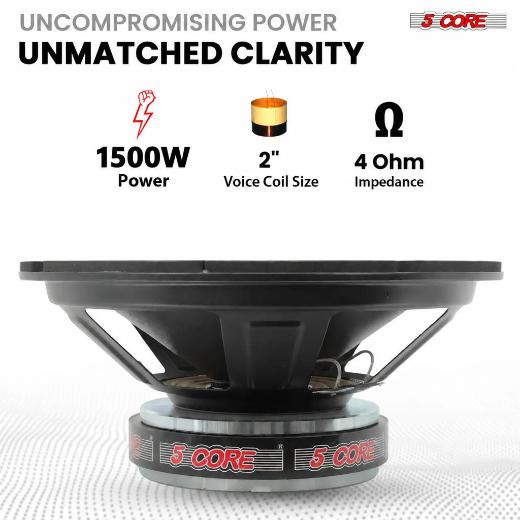 5 Core Car Subwoofer 2Pc 10" 1500W Pro Audio Deep Bass Component Sub Woofer 4Ohm Replacement Speaker - HONORABLE VETERANS SOLUTIONS
