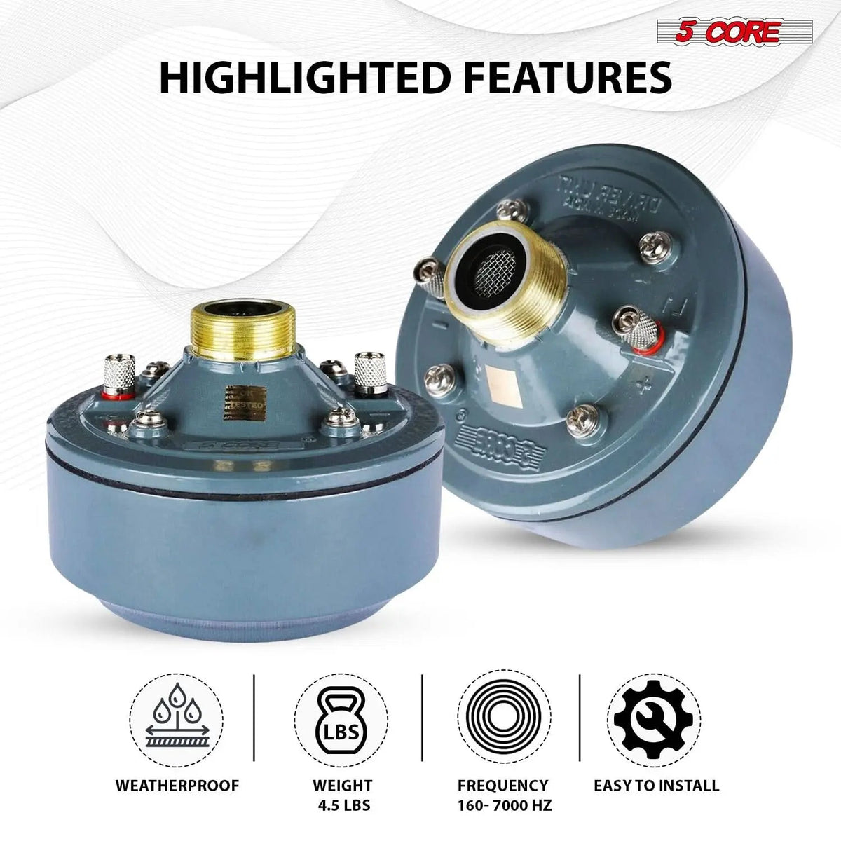 5 Core Compression Driver 2" Horn Tweeter 600W Titanium Diaphragm 16 Ohms 18 TPI All Weather Use - HONORABLE VETERANS SOLUTIONS