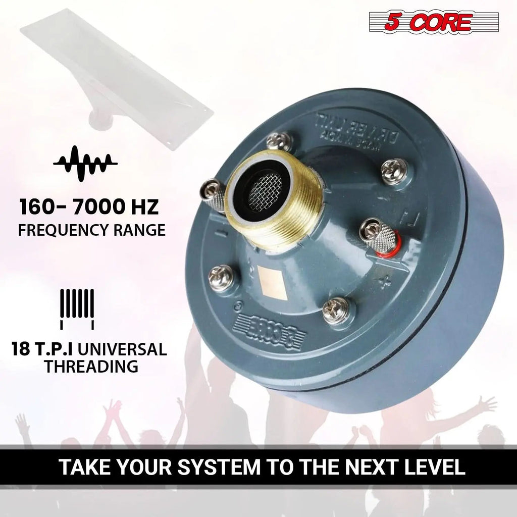5 Core Compression Driver 2" Horn Tweeter 600W Titanium Diaphragm 16 Ohms 18 TPI All Weather Use - HONORABLE VETERANS SOLUTIONS