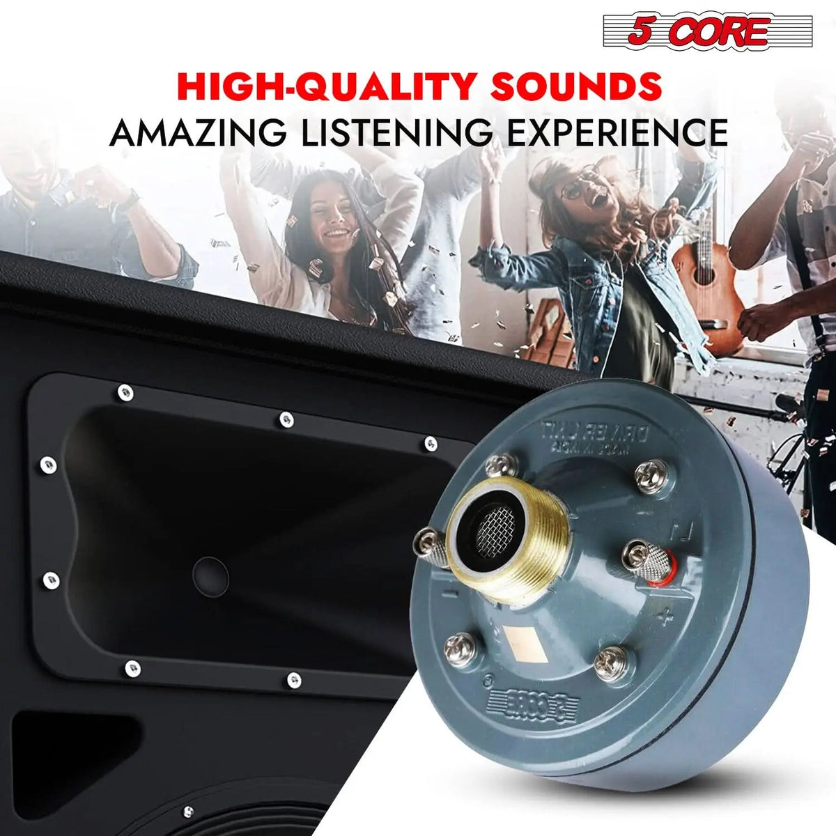 5 Core Compression Driver 2" Horn Tweeter 600W Titanium Diaphragm 16 Ohms 18 TPI All Weather Use - HONORABLE VETERANS SOLUTIONS