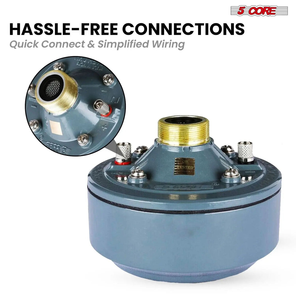 5 Core Compression Driver 2" Horn Tweeter 600W Titanium Diaphragm 16 Ohms 18 TPI All Weather Use - HONORABLE VETERANS SOLUTIONS