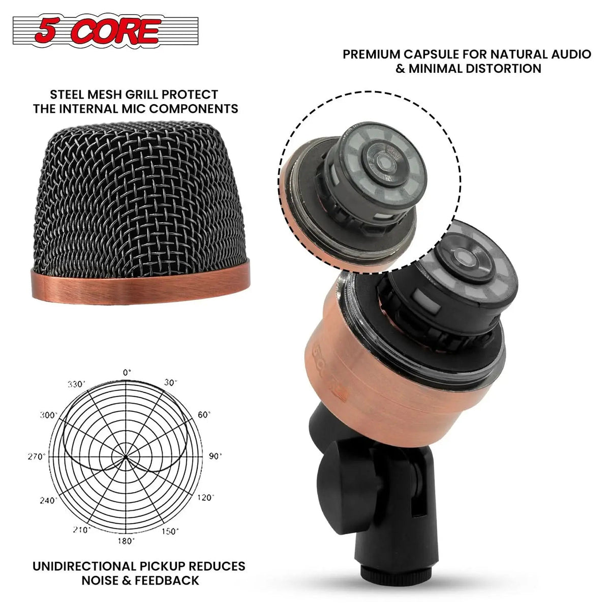 5 Core Conga Mic Snare Tom Microphone Drum Kit Condenser XLR Instrument Mics - HONORABLE VETERANS SOLUTIONS