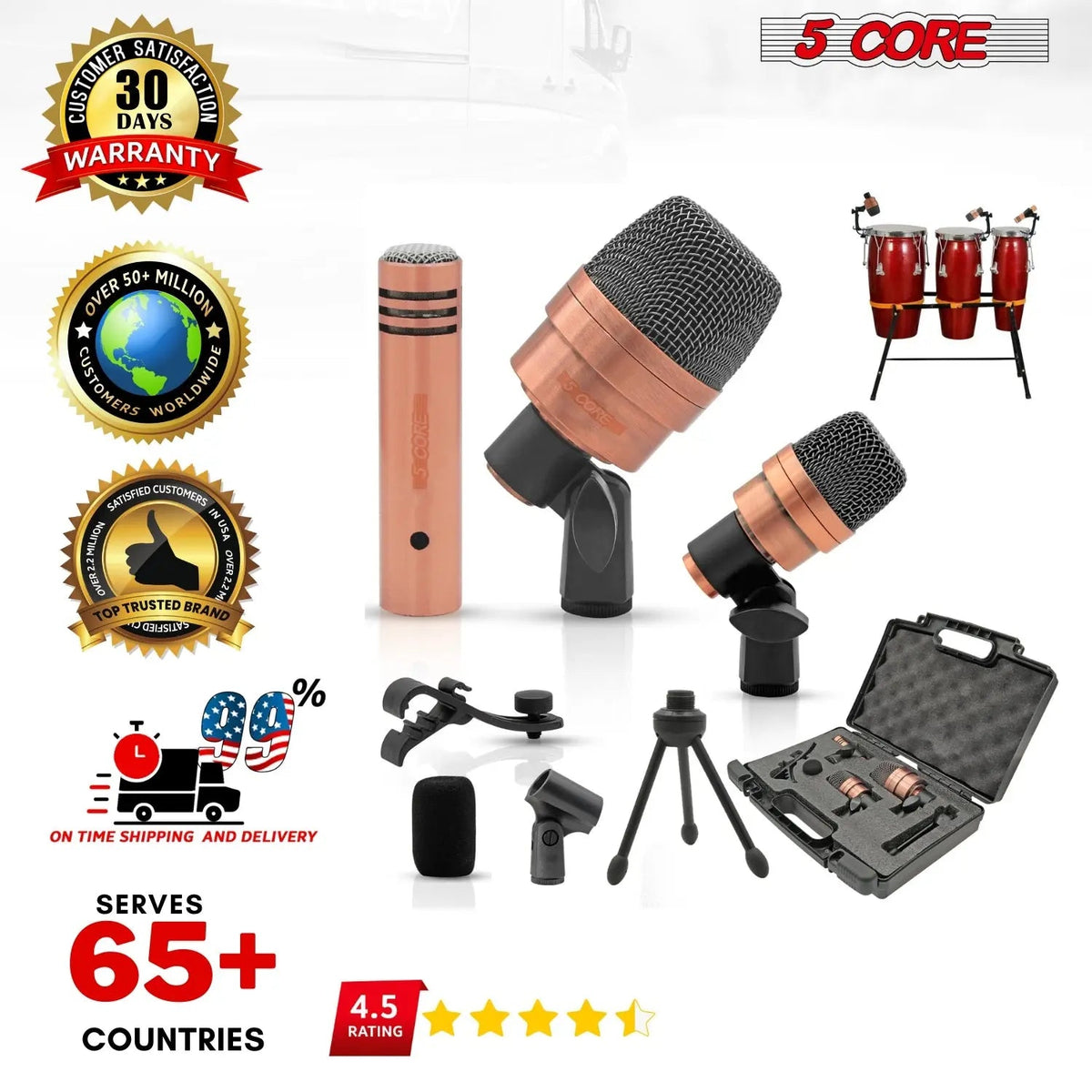 5 Core Conga Mic Snare Tom Microphone Drum Kit Condenser XLR Instrument Mics - HONORABLE VETERANS SOLUTIONS