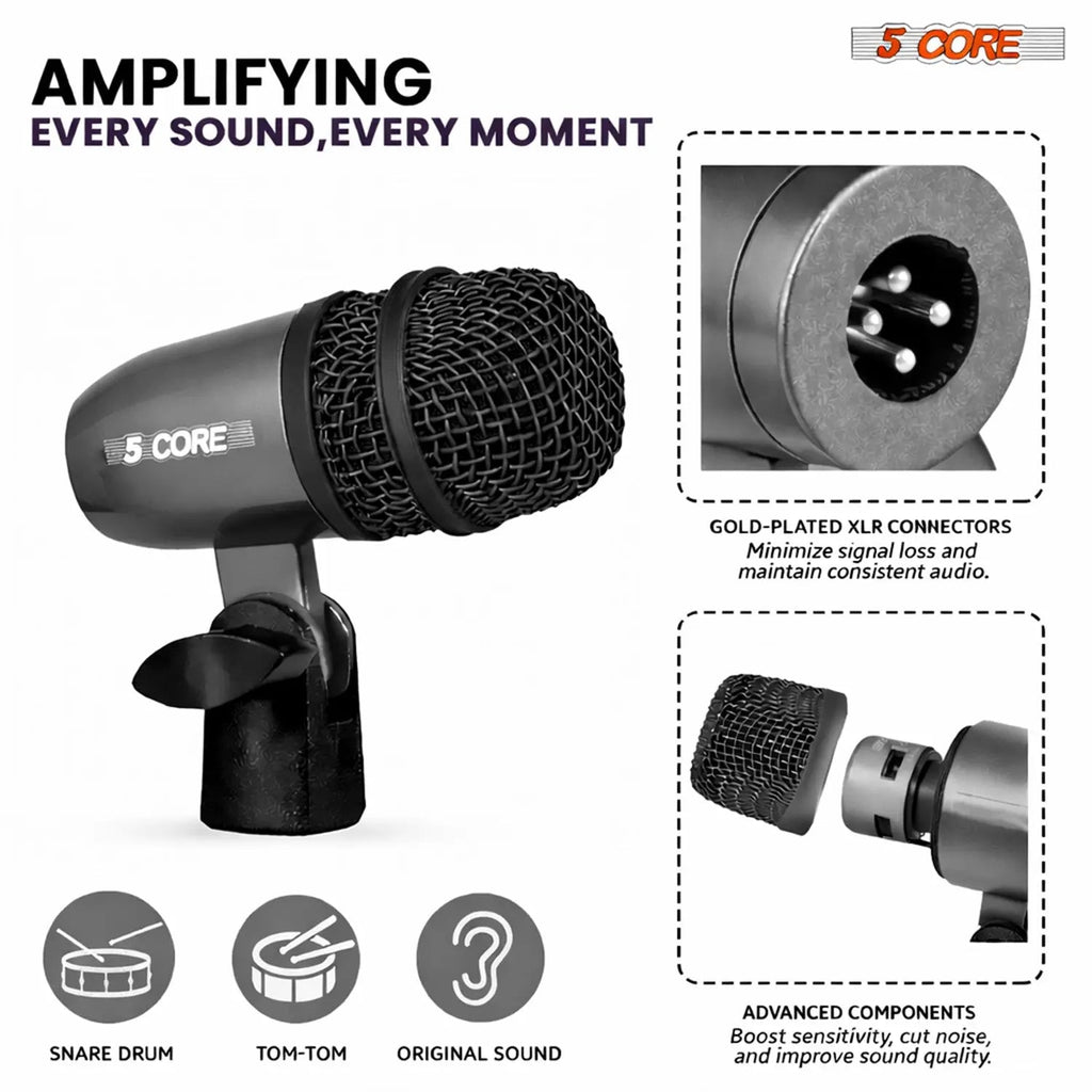 5 Core Conga Mic Snare Tom Microphone Drum Kit Condenser XLR Instrument Mics - HONORABLE VETERANS SOLUTIONS