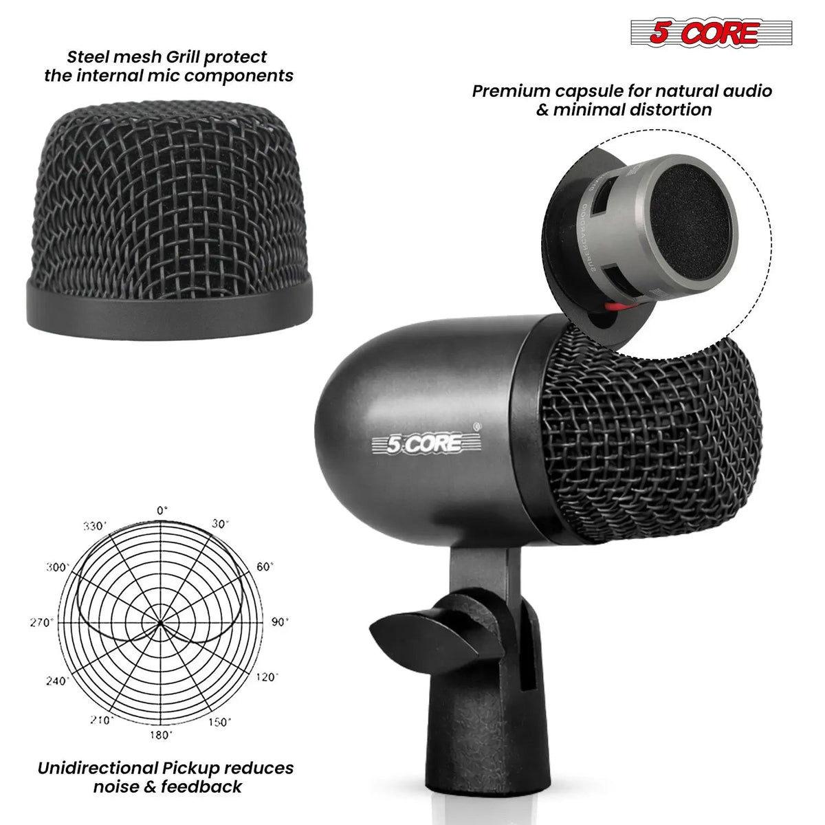 5 Core Conga Mic Snare Tom Microphone Drum Kit Condenser XLR Instrument Mics - HONORABLE VETERANS SOLUTIONS