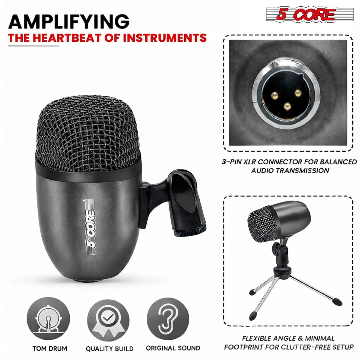 5 Core Conga Mic Snare Tom Microphone Drum Kit Condenser XLR Instrument Mics - HONORABLE VETERANS SOLUTIONS