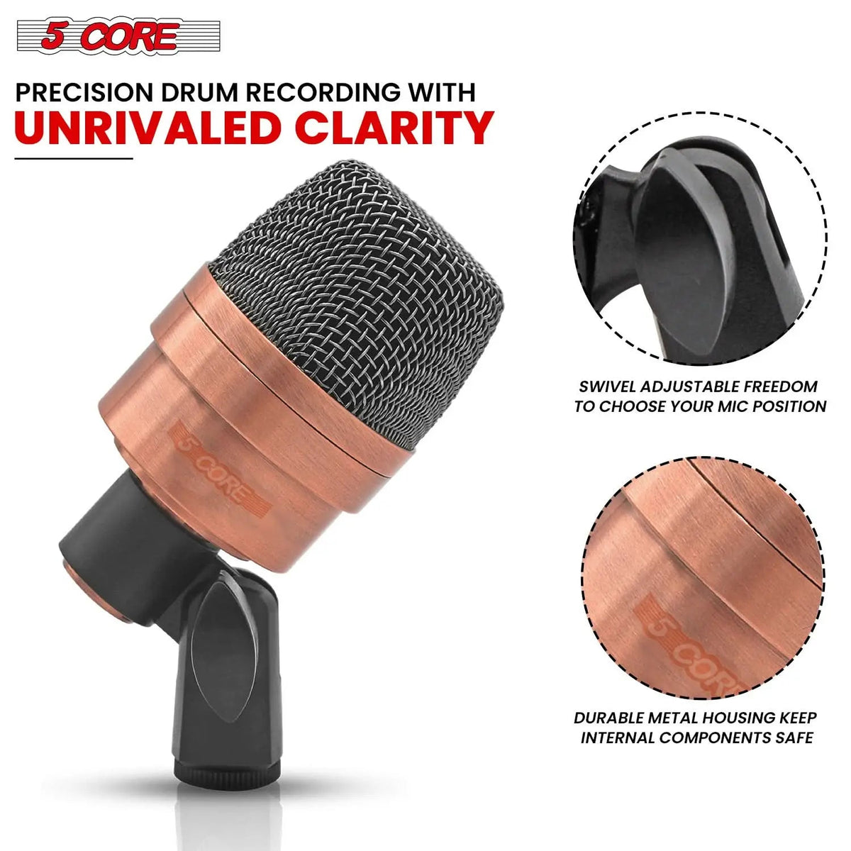 5 Core Conga Mic Snare Tom Microphone Drum Kit Condenser XLR Instrument Mics - HONORABLE VETERANS SOLUTIONS