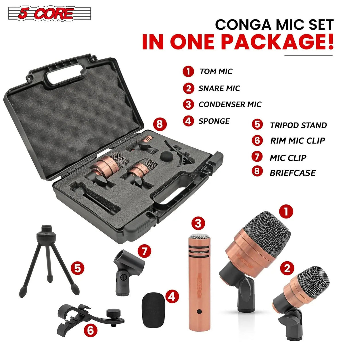5 Core Conga Mic Snare Tom Microphone Drum Kit Condenser XLR Instrument Mics - HONORABLE VETERANS SOLUTIONS