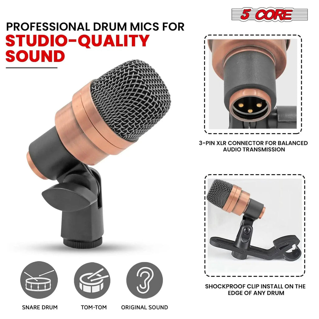5 Core Conga Mic Snare Tom Microphone Drum Kit Condenser XLR Instrument Mics - HONORABLE VETERANS SOLUTIONS