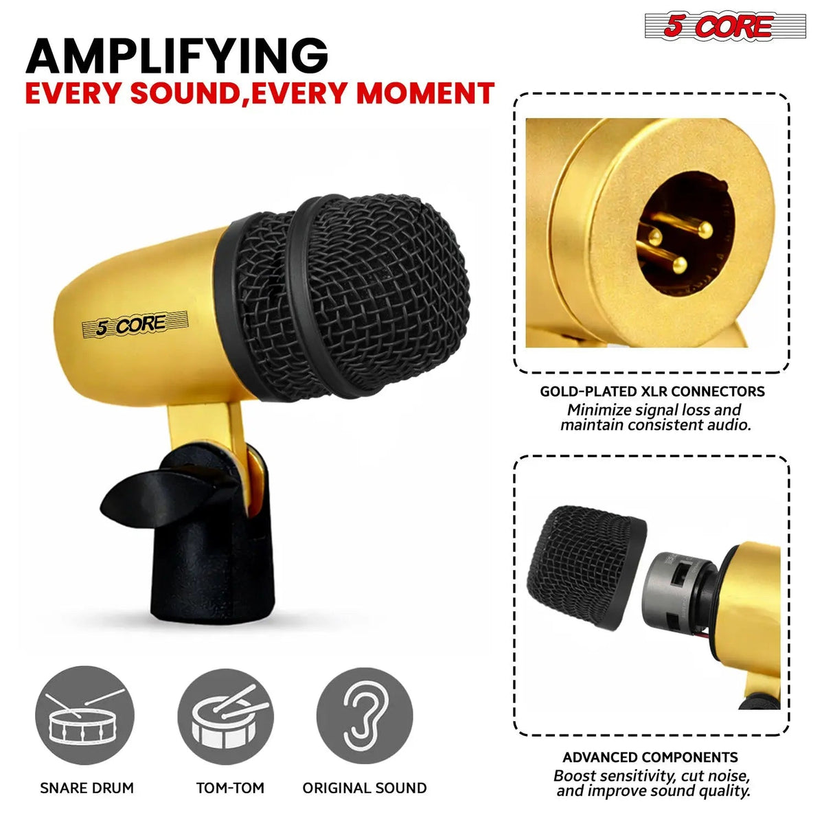 5 Core Conga Mic Snare Tom Set Professional XLR Cardioid Condenser Instrument Microphone Kit - HONORABLE VETERANS SOLUTIONS