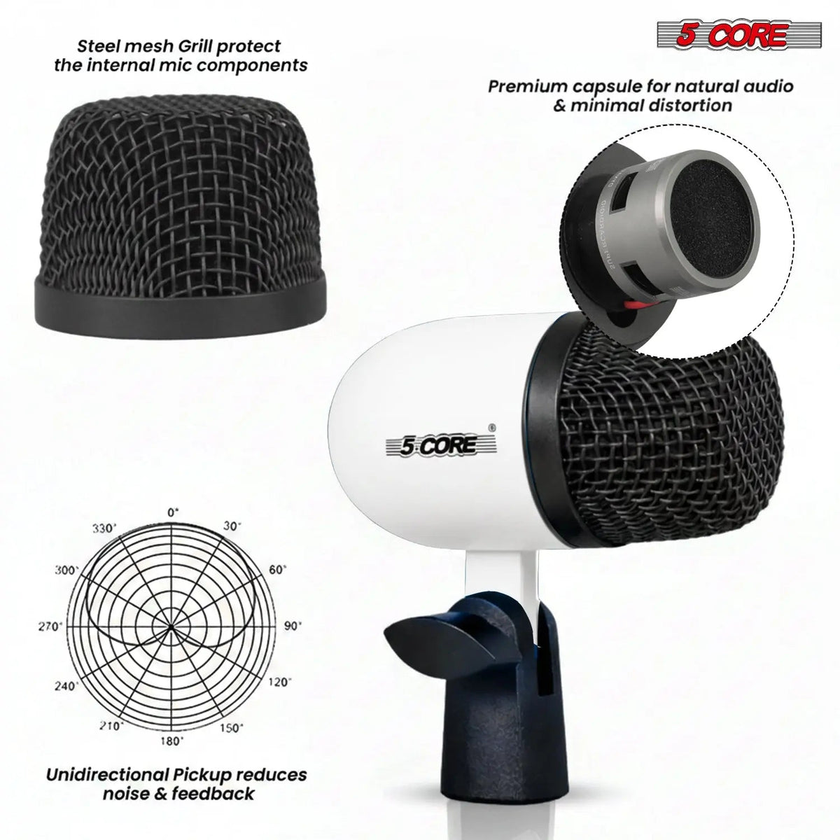 5 Core Conga Mic Snare Tom Set Professional XLR Cardioid Condenser Instrument Microphone Kit - HONORABLE VETERANS SOLUTIONS