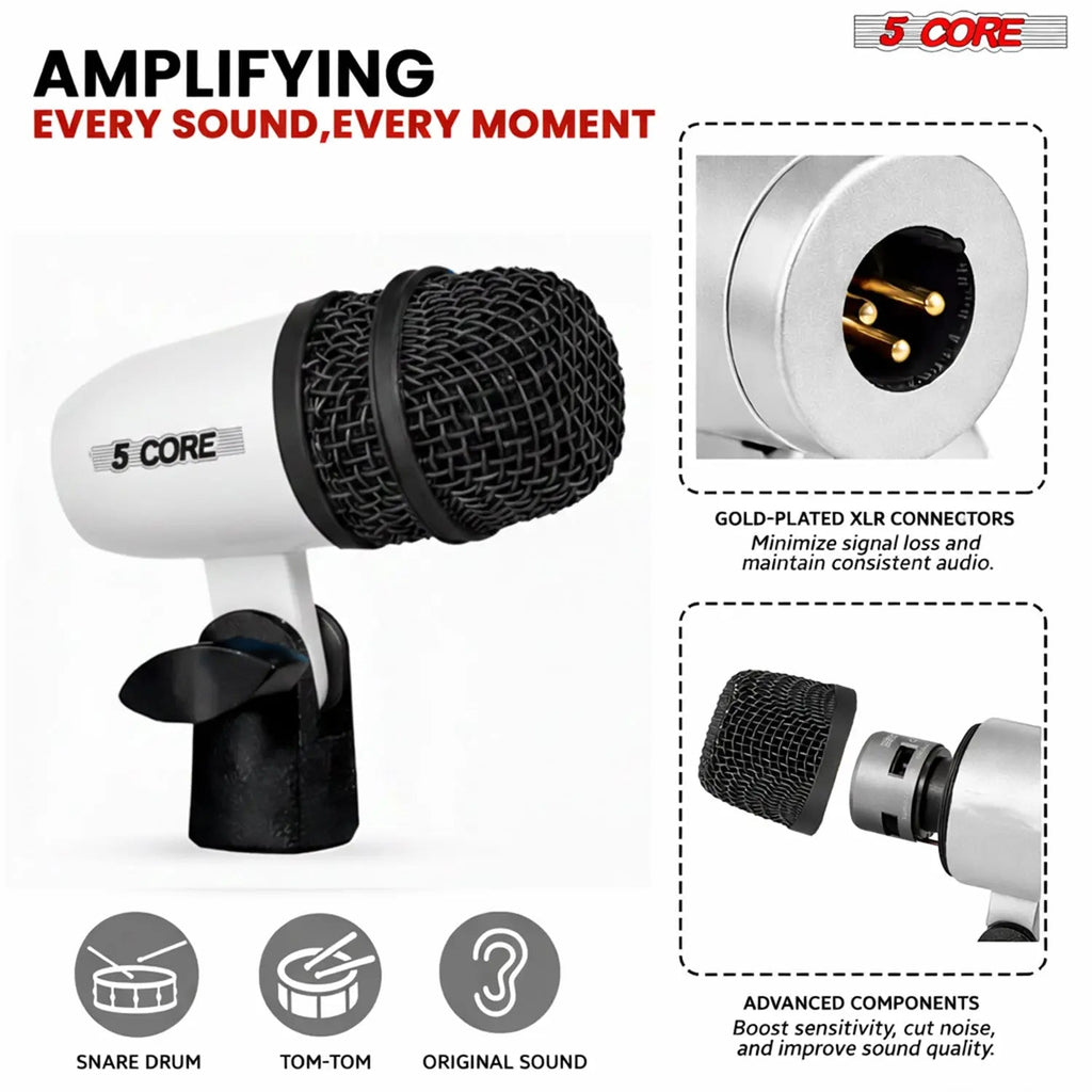 5 Core Conga Mic Snare Tom Set Professional XLR Cardioid Condenser Instrument Microphone Kit - HONORABLE VETERANS SOLUTIONS