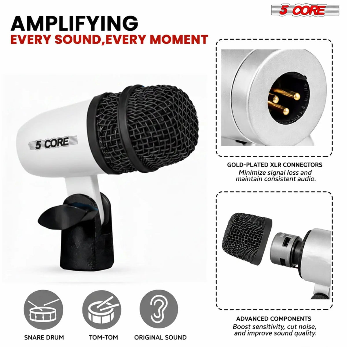 5 Core Conga Mic Snare Tom Set Professional XLR Cardioid Condenser Instrument Microphone Kit - HONORABLE VETERANS SOLUTIONS