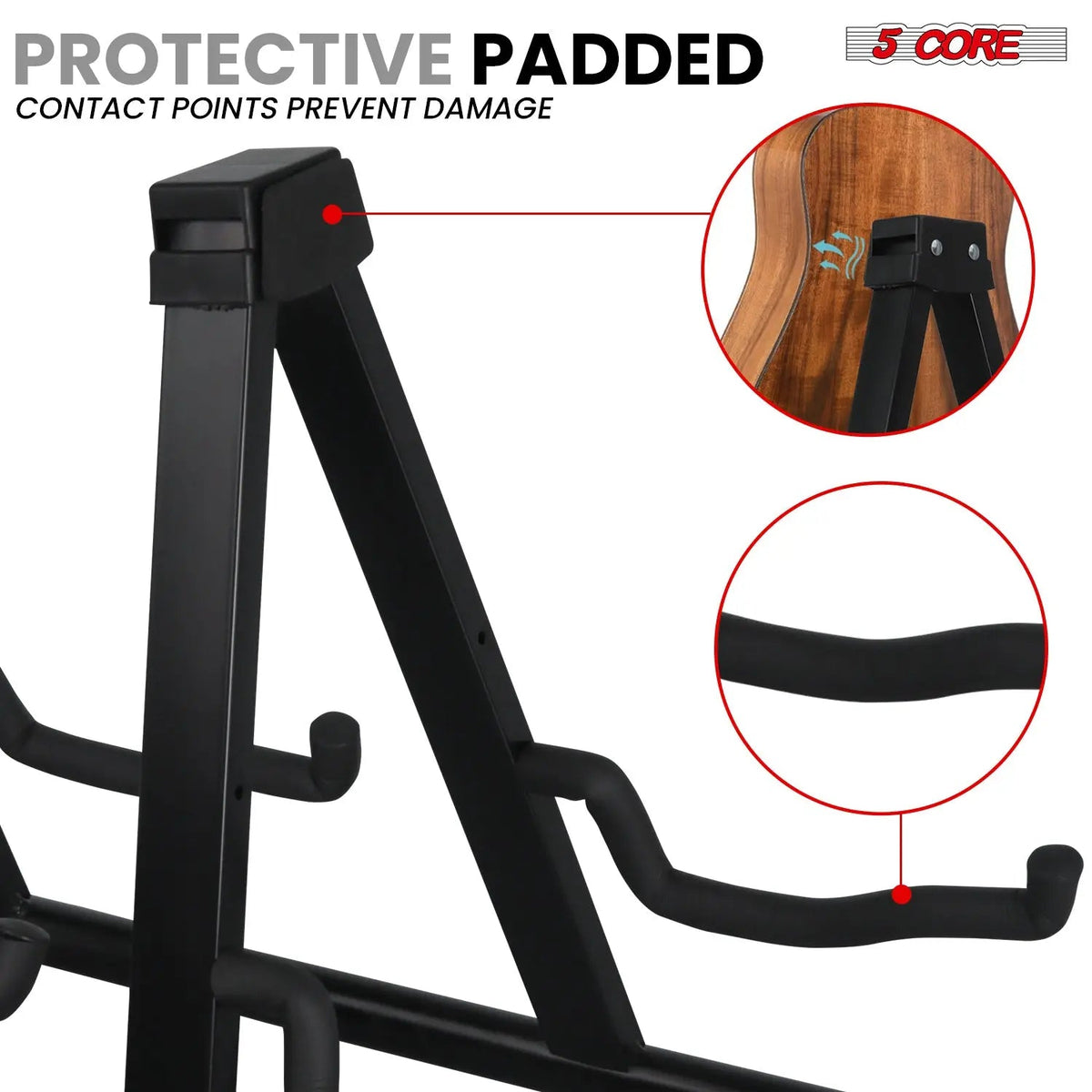 5 Core Double Guitar Stand A Frame Shape w Foam Arms Supports Acoustic Electric Bass Ukulele Banjo - HONORABLE VETERANS SOLUTIONS