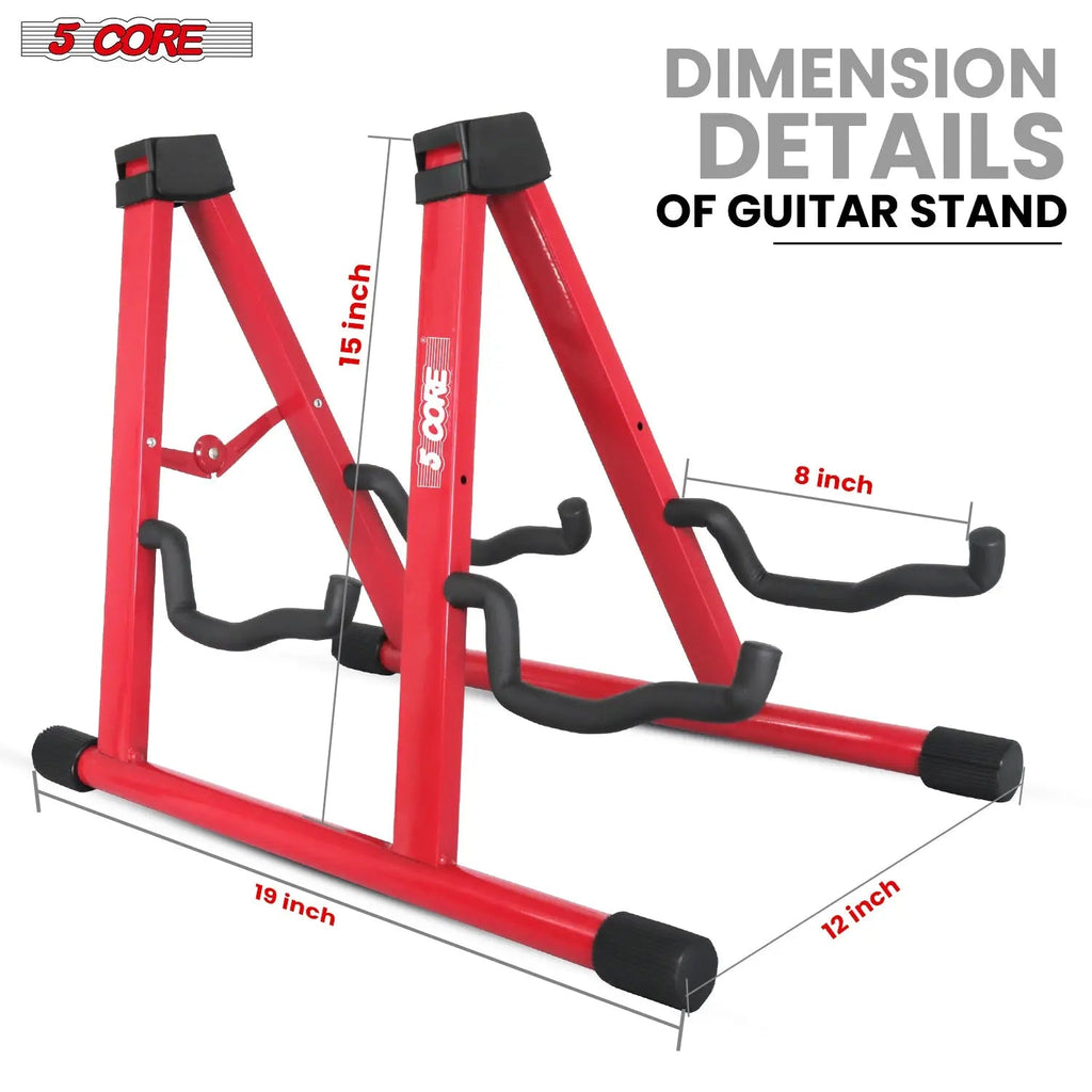 5 Core Double Guitar Stand A Frame Shape w Foam Arms Supports Acoustic Electric Bass Ukulele Banjo - HONORABLE VETERANS SOLUTIONS