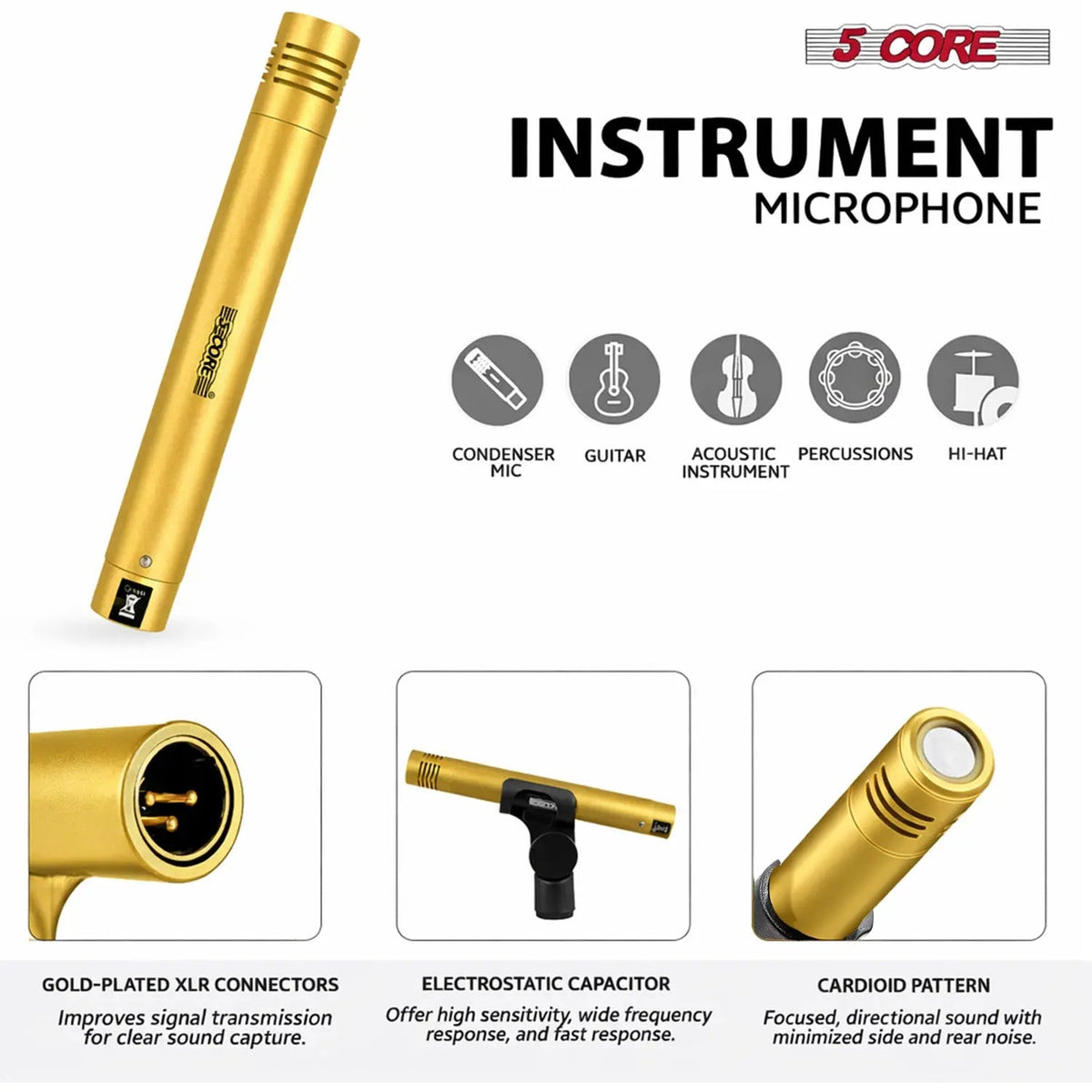 5 Core Drum Microphone Kit 7 Piece All Metal Drummer Instrument Mics Tom/Snare & Cymbals Set - HONORABLE VETERANS SOLUTIONS