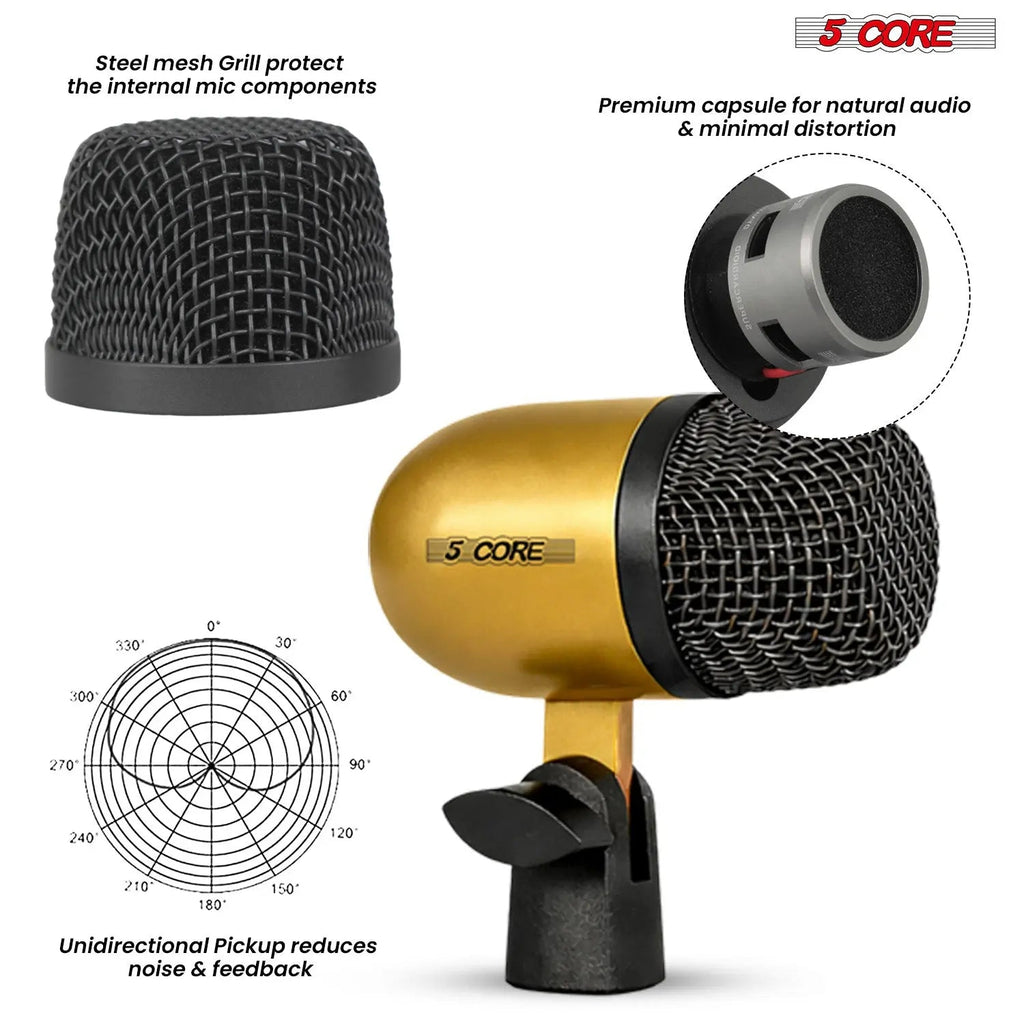 5 Core Drum Microphone Kit 7 Piece All Metal Drummer Instrument Mics Tom/Snare & Cymbals Set - HONORABLE VETERANS SOLUTIONS