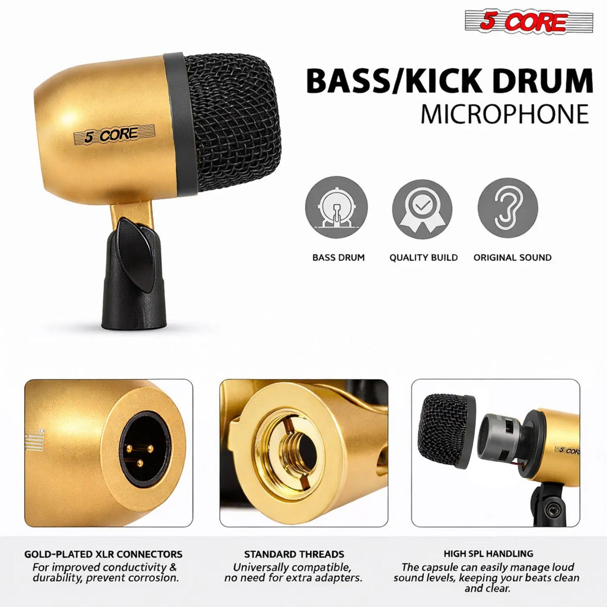 5 Core Drum Microphone Kit 7 Piece All Metal Drummer Instrument Mics Tom/Snare & Cymbals Set - HONORABLE VETERANS SOLUTIONS