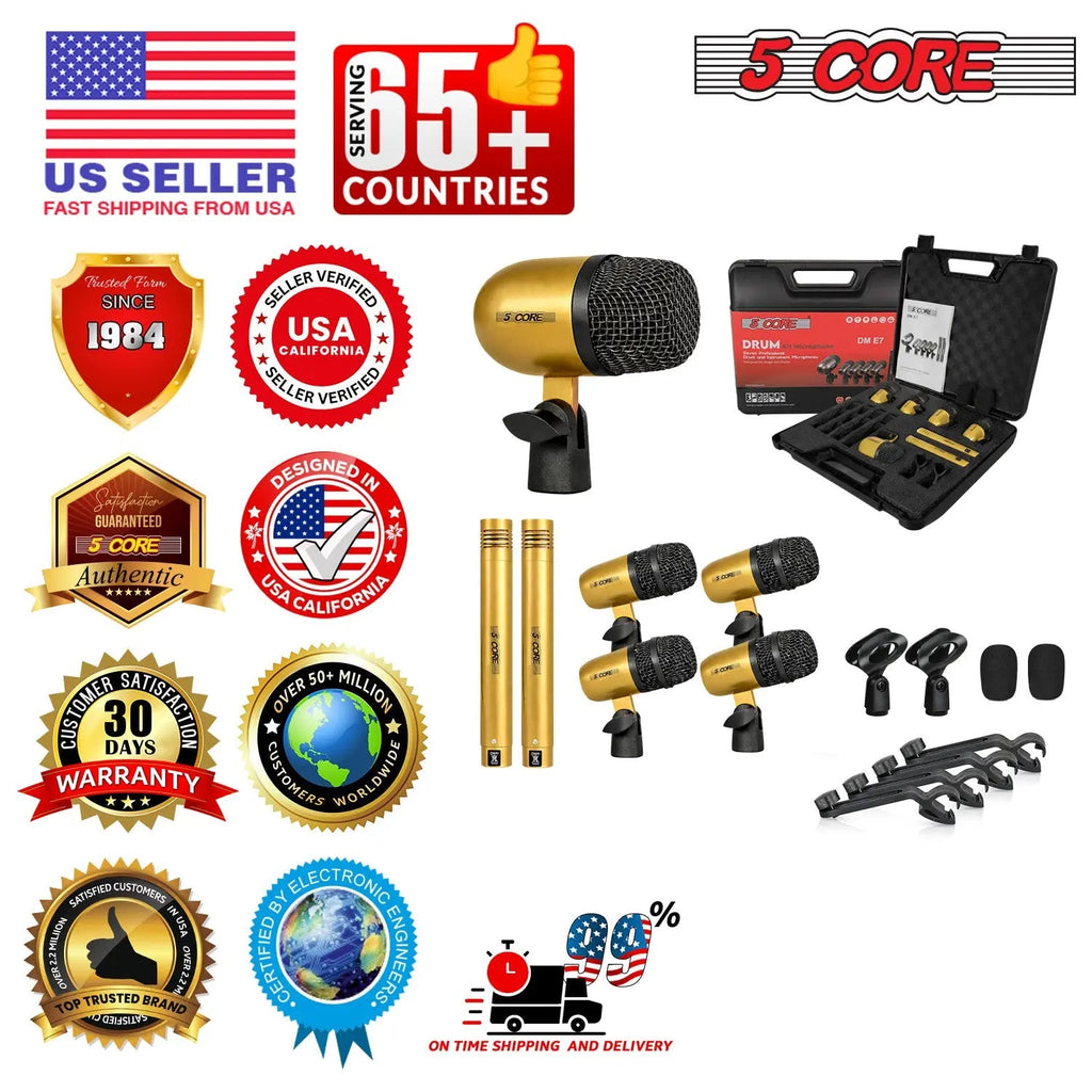 5 Core Drum Microphone Kit 7 Piece All Metal Drummer Instrument Mics Tom/Snare & Cymbals Set - HONORABLE VETERANS SOLUTIONS