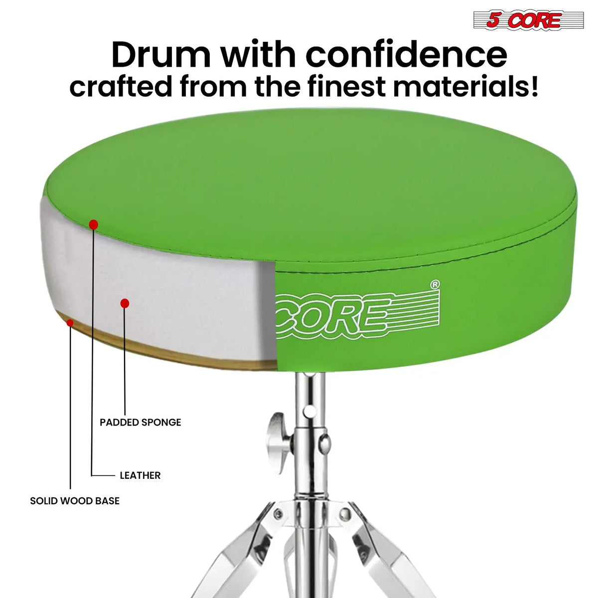 5 Core Drum Throne 3" Padded Drum Seat Height Adjustable Drumming Chair for Practice and Performance - HONORABLE VETERANS SOLUTIONS