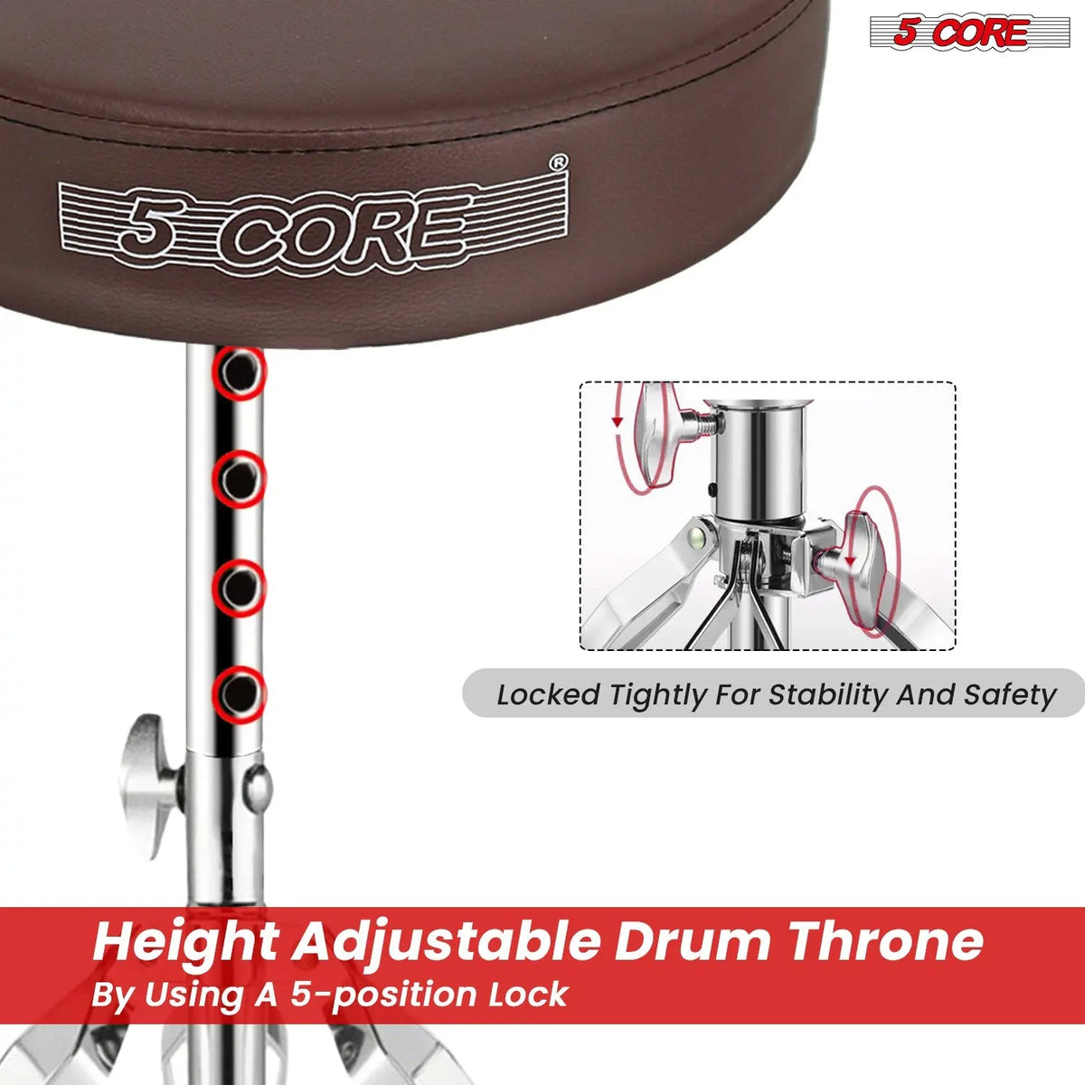 5 Core Drum Throne 3" Padded Drum Seat Height Adjustable Drumming Chair for Practice and Performance - HONORABLE VETERANS SOLUTIONS