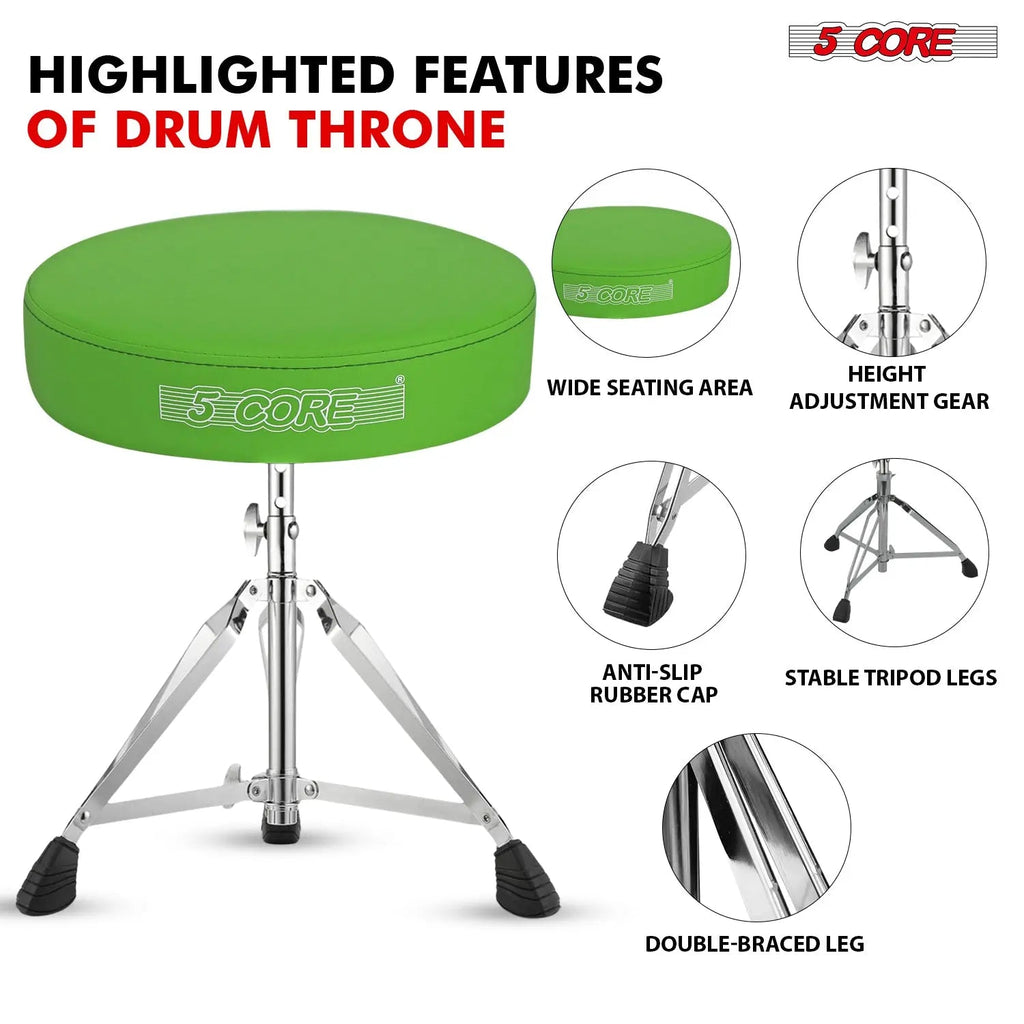 5 Core Drum Throne 3" Padded Drum Seat Height Adjustable Drumming Chair for Practice and Performance - HONORABLE VETERANS SOLUTIONS