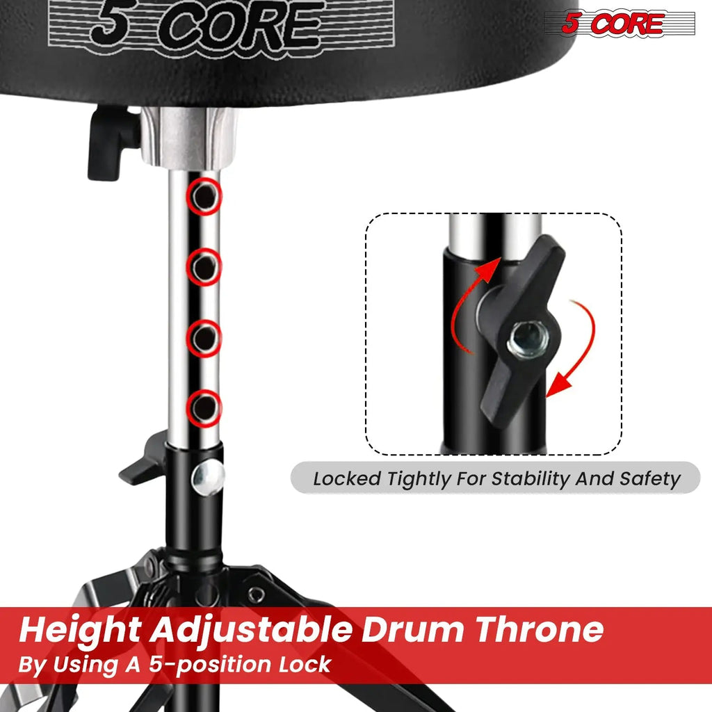 5 Core Drum Throne 3" Padded Drum Seat Height Adjustable Drumming Chair for Practice and Performance - HONORABLE VETERANS SOLUTIONS