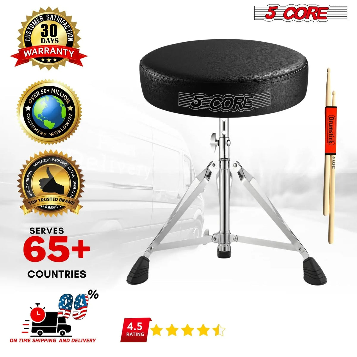 5 Core Drum Throne 3" Padded Drum Seat Height Adjustable Drumming Chair for Practice and Performance - HONORABLE VETERANS SOLUTIONS