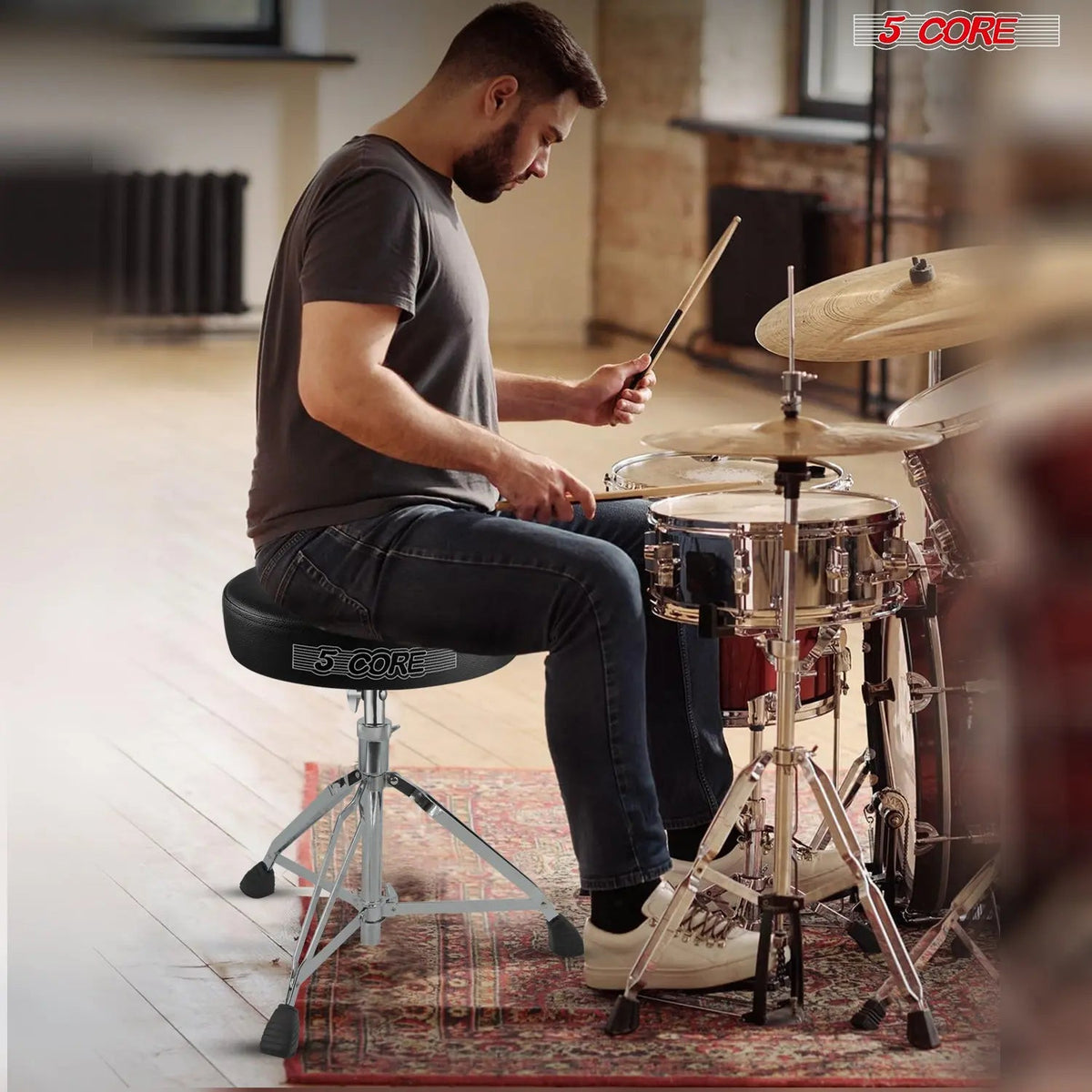 5 Core Drum Throne 3" Padded Drum Seat Height Adjustable Drumming Chair for Practice and Performance - HONORABLE VETERANS SOLUTIONS