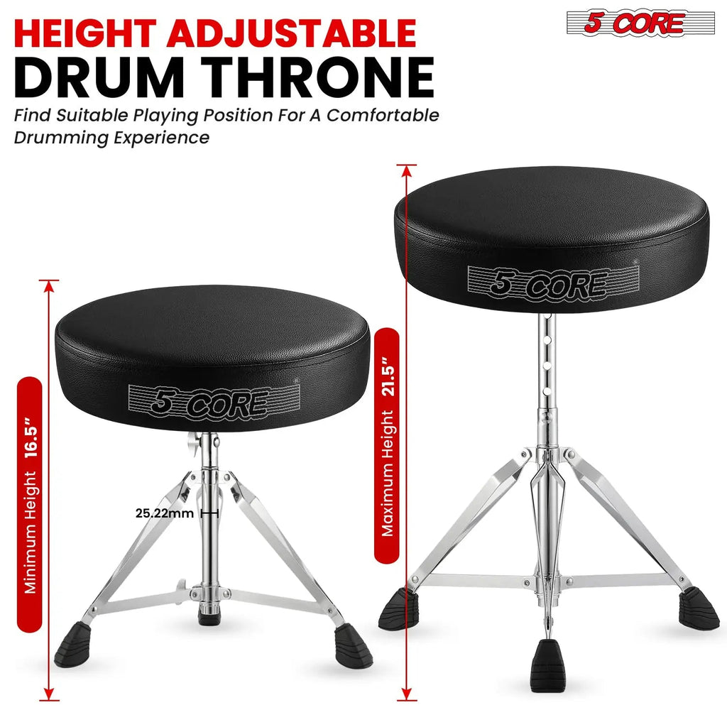 5 Core Drum Throne 3" Padded Drum Seat Height Adjustable Drumming Chair for Practice and Performance - HONORABLE VETERANS SOLUTIONS