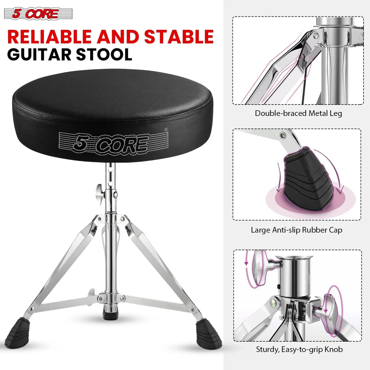 5 Core Drum Throne 3" Padded Drum Seat Height Adjustable Drumming Chair for Practice and Performance - HONORABLE VETERANS SOLUTIONS