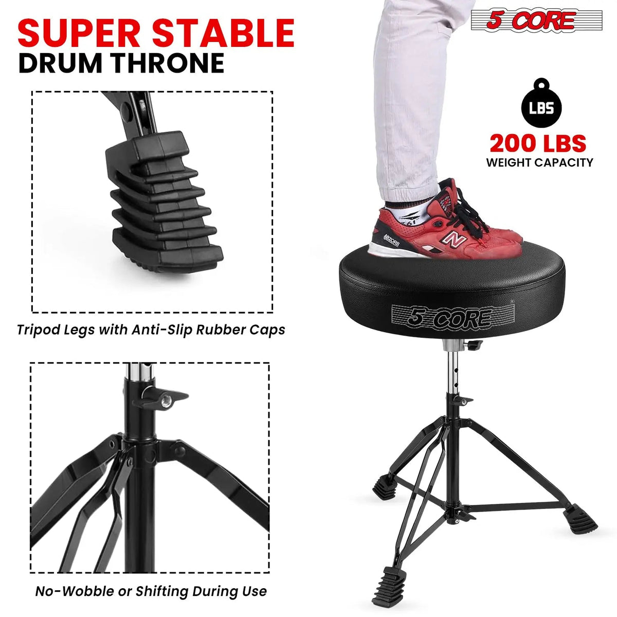 5 Core Drum Throne 3" Padded Drum Seat Height Adjustable Drumming Chair for Practice and Performance - HONORABLE VETERANS SOLUTIONS