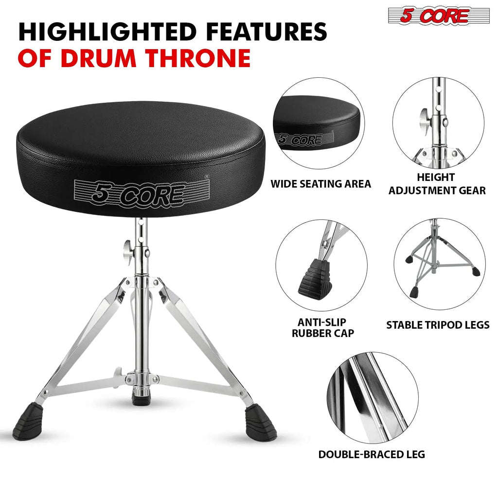 5 Core Drum Throne 3" Padded Drum Seat Height Adjustable Drumming Chair for Practice and Performance - HONORABLE VETERANS SOLUTIONS