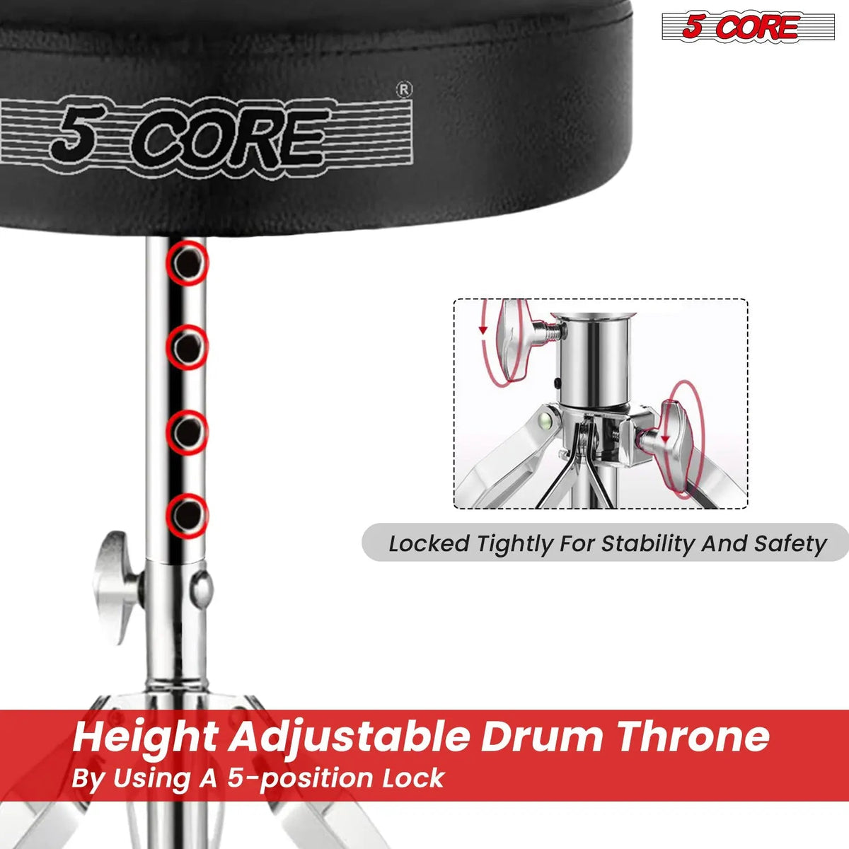5 Core Drum Throne 3" Padded Drum Seat Height Adjustable Drumming Chair for Practice and Performance - HONORABLE VETERANS SOLUTIONS