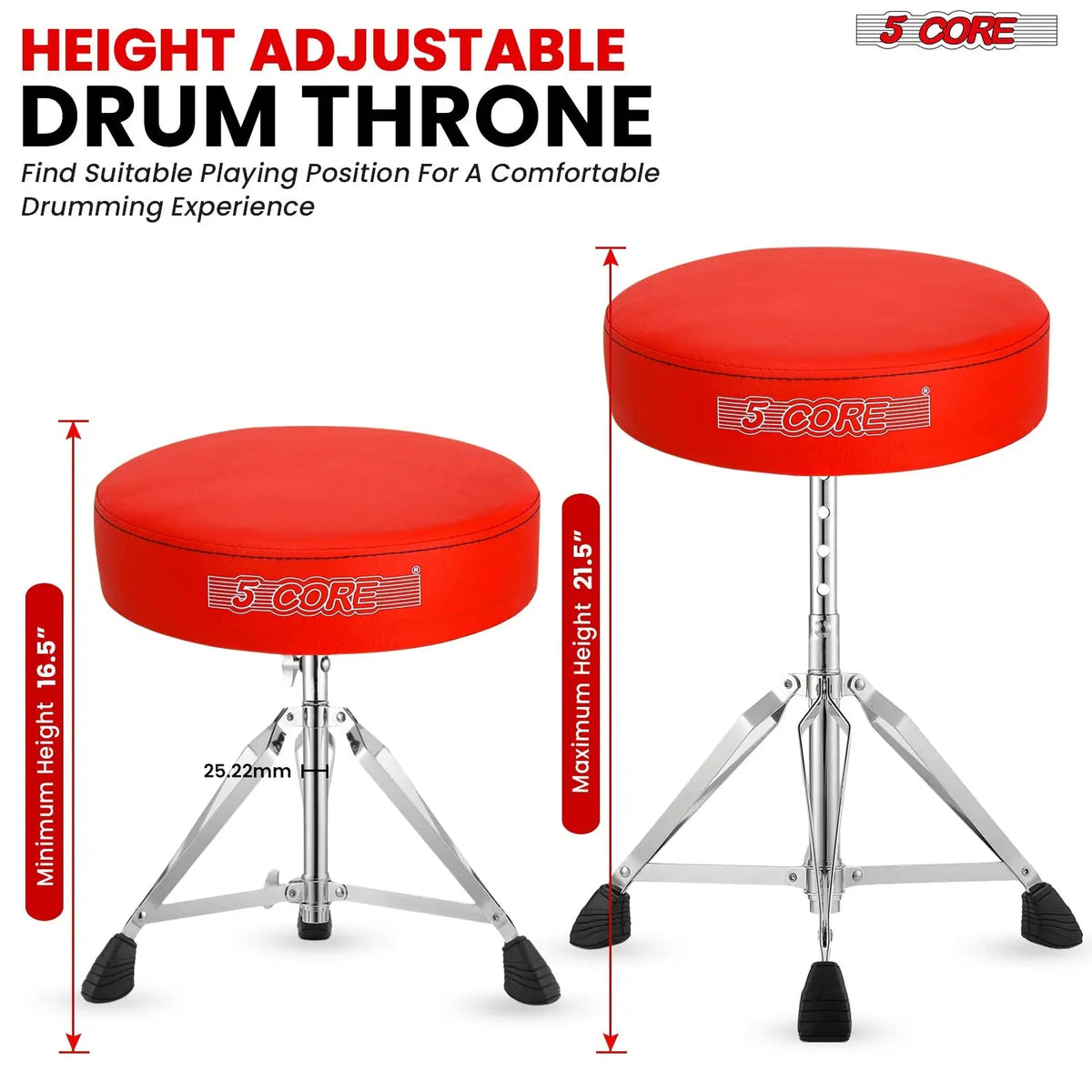 5 Core Drum Throne 3" Padded Drum Seat Height Adjustable Drumming Chair for Practice and Performance - HONORABLE VETERANS SOLUTIONS