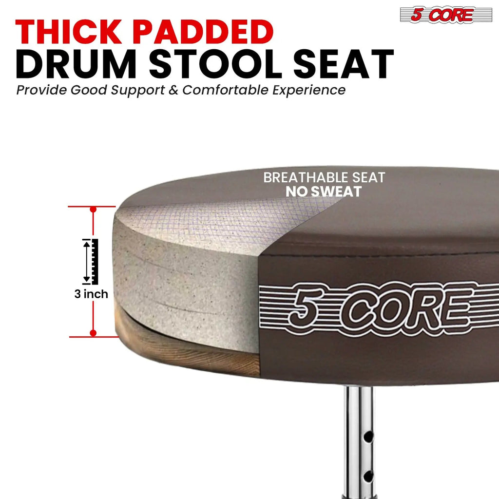 5 Core Drum Throne 3" Padded Drum Seat Height Adjustable Drumming Chair for Practice and Performance - HONORABLE VETERANS SOLUTIONS