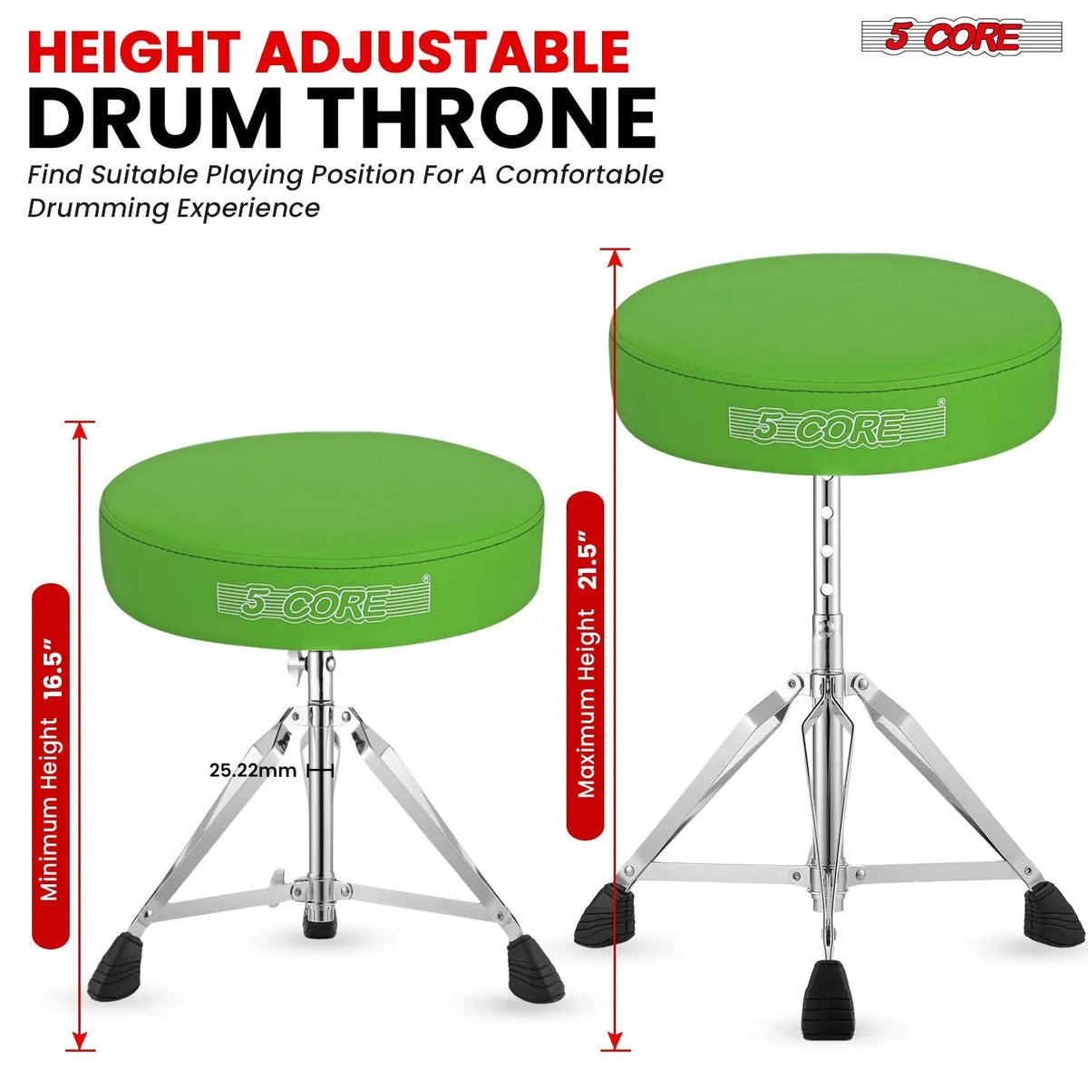 5 Core Drum Throne 3" Padded Drum Seat Height Adjustable Drumming Chair for Practice and Performance - HONORABLE VETERANS SOLUTIONS