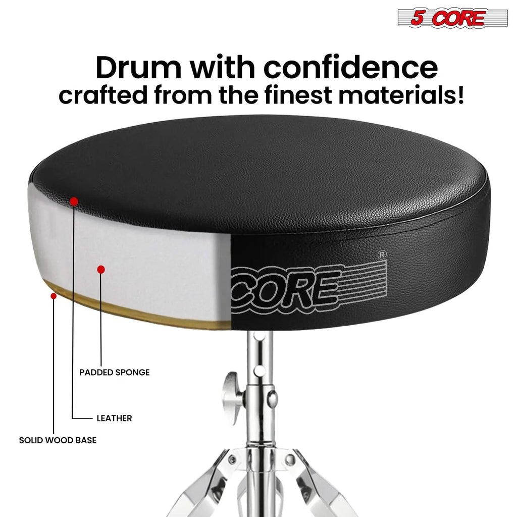 5 Core Drum Throne 3" Padded Drum Seat Height Adjustable Drumming Chair for Practice and Performance - HONORABLE VETERANS SOLUTIONS