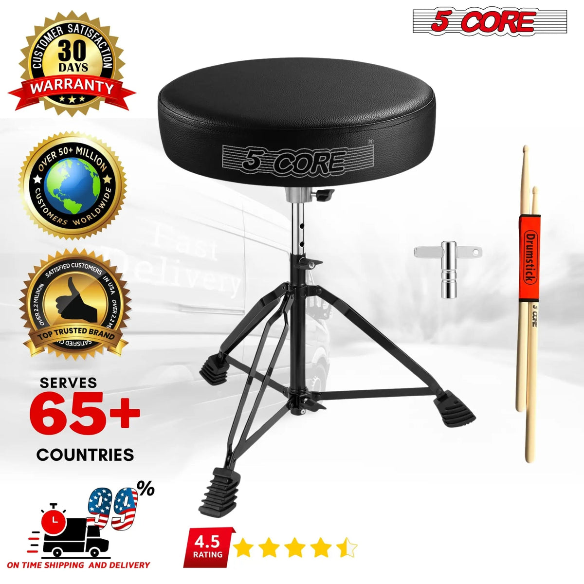 5 Core Drum Throne 3" Padded Drum Seat Height Adjustable Drumming Chair for Practice and Performance - HONORABLE VETERANS SOLUTIONS