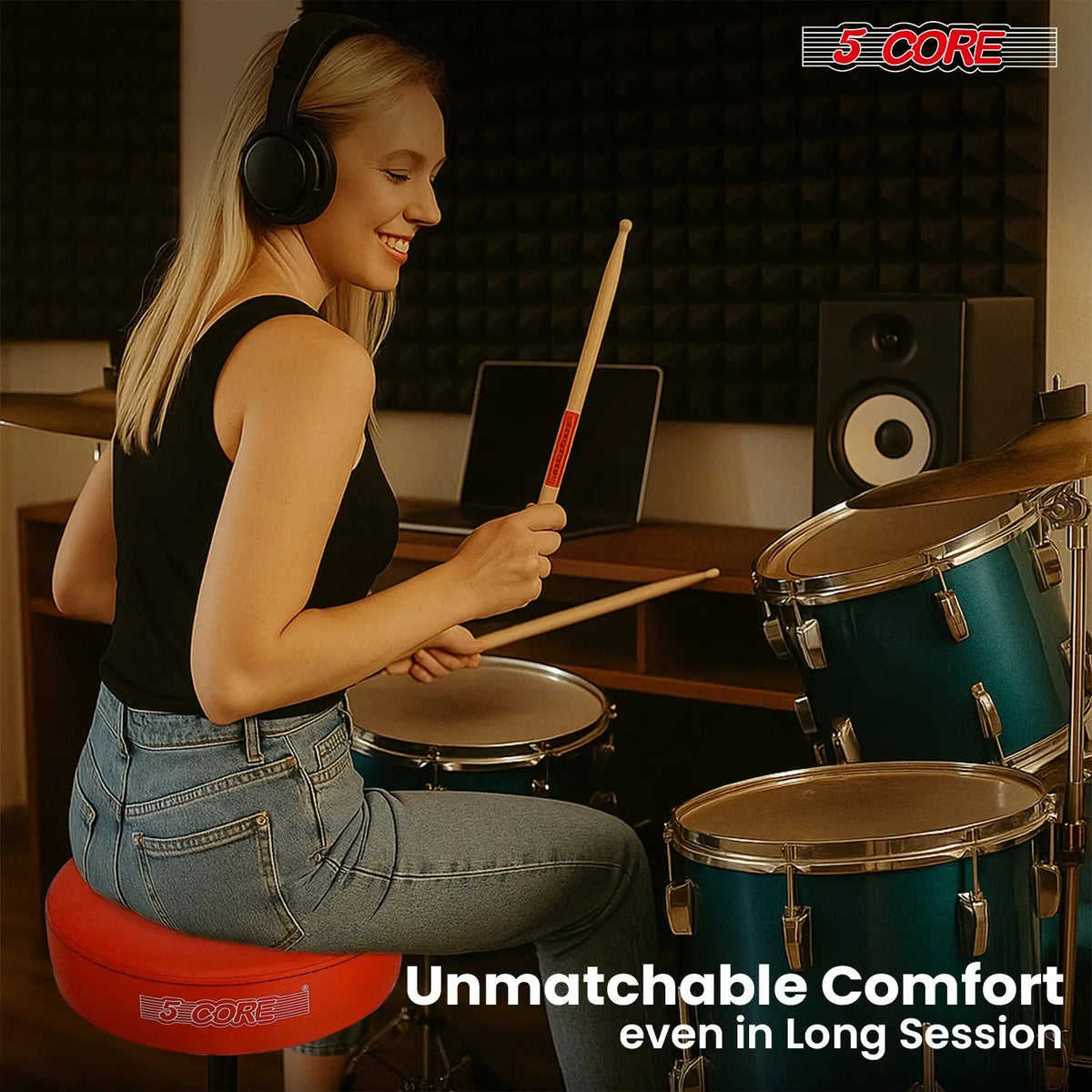 5 Core Drum Throne 3" Padded Seat Adjustable Drumming Chair for Practice and Performance - HONORABLE VETERANS SOLUTIONS
