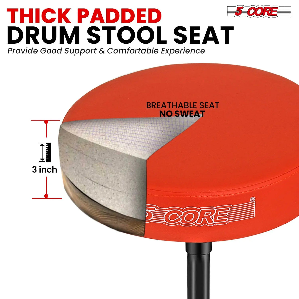 5 Core Drum Throne 3" Padded Seat Adjustable Drumming Chair for Practice and Performance - HONORABLE VETERANS SOLUTIONS
