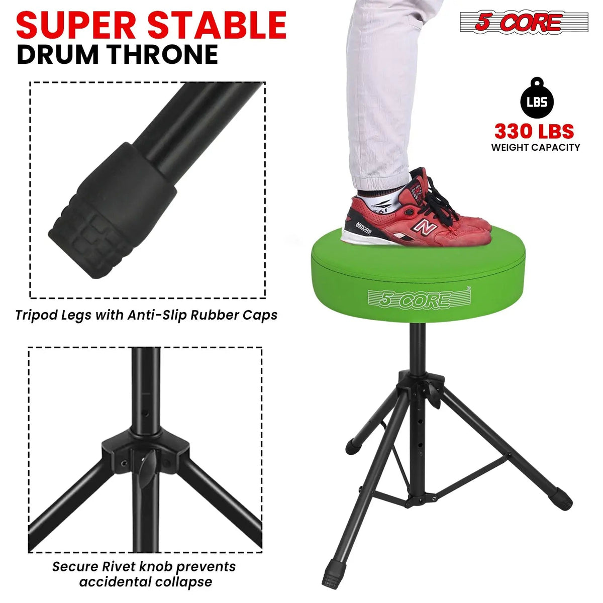 5 Core Drum Throne 3" Padded Seat Adjustable Drumming Chair for Practice and Performance - HONORABLE VETERANS SOLUTIONS